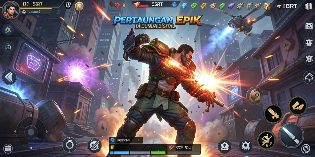 Tampilan screenshot utama menunjukkan pertarungan mendebarkan dalam game Fighting.