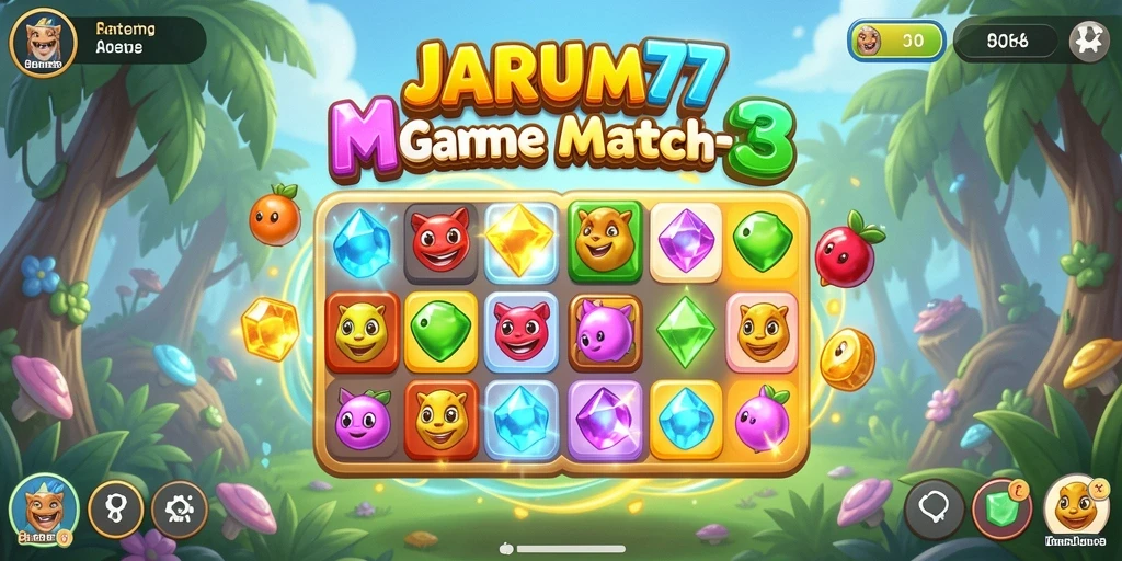 Tampilan gameplay seru dalam JARUM77, game Match-3 yang menantang.