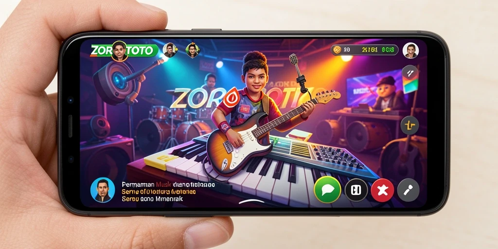 Screenshot ZOROTOTO menampilkan gameplay penuh warna dan musik yang mengasyikkan.
